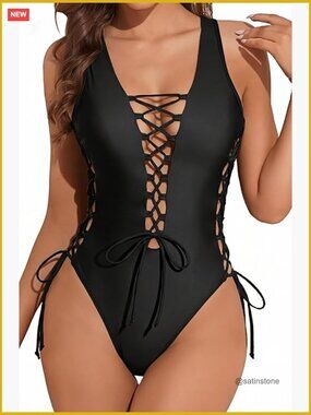 One Shoulder Lace Up Monokini One Piece Swimsuit